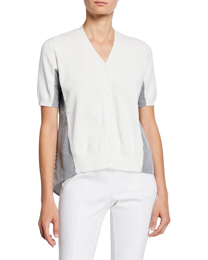 Striped Panel Ribbed Button-down Top