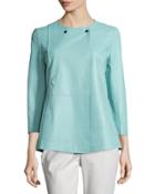 Dayle Open-front Leather Jacket, Ocean