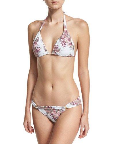 Krishna Embellished Bikini Swim Top, White Pattern