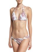 Krishna Embellished Bikini Swim Top, White Pattern