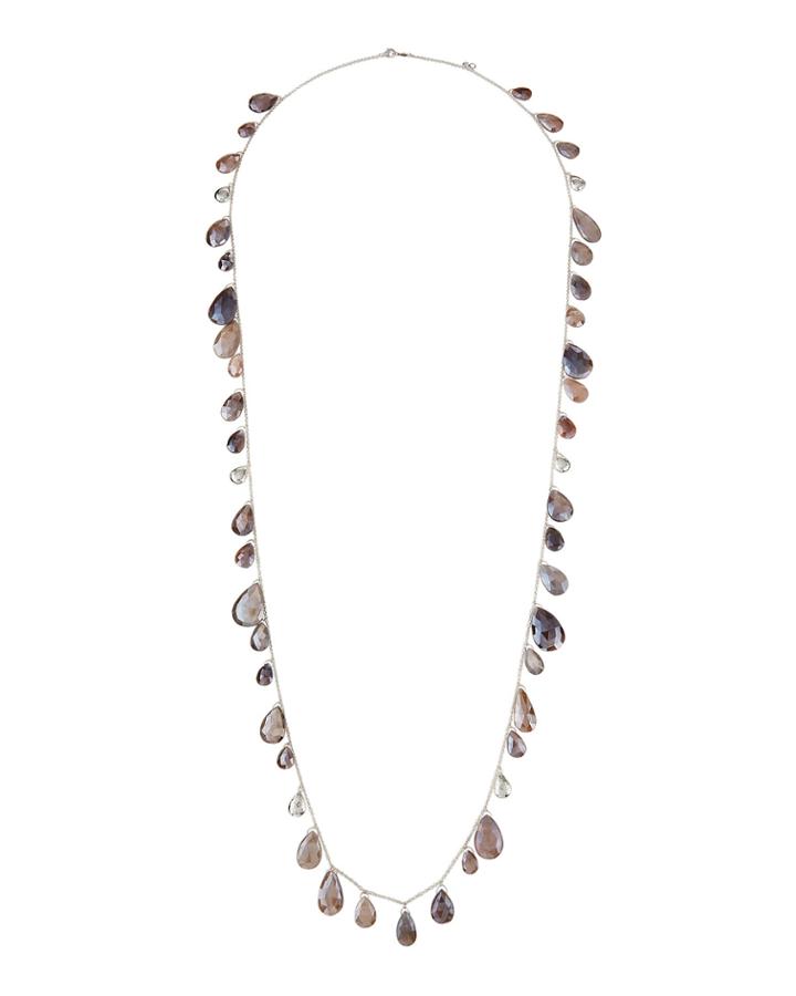 Long Peach Moonstone Charm Necklace,