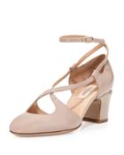 Valentino Crisscross Patent Ankle-wrap Pump, Nude, Women's, Size: