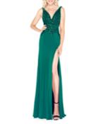 Embellished Jersey Trumpet Gown With Thigh
