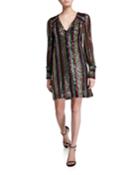 Lylah Rainbow Multistripe Sequin V-neck Blouson-sleeve Dress