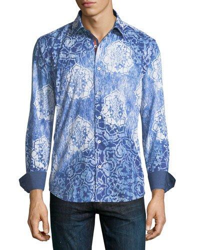 Shaped-fit Heathered Blue Pattern Print