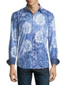 Shaped-fit Heathered Blue Pattern Print