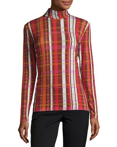 Printed Long-sleeve Mock-neck Top,