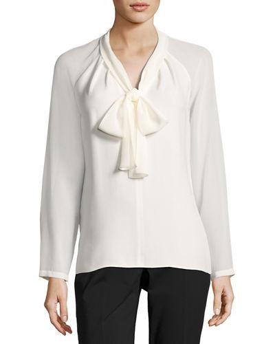 Louise Tie-neck Silk Blouse W/ Long Georgette