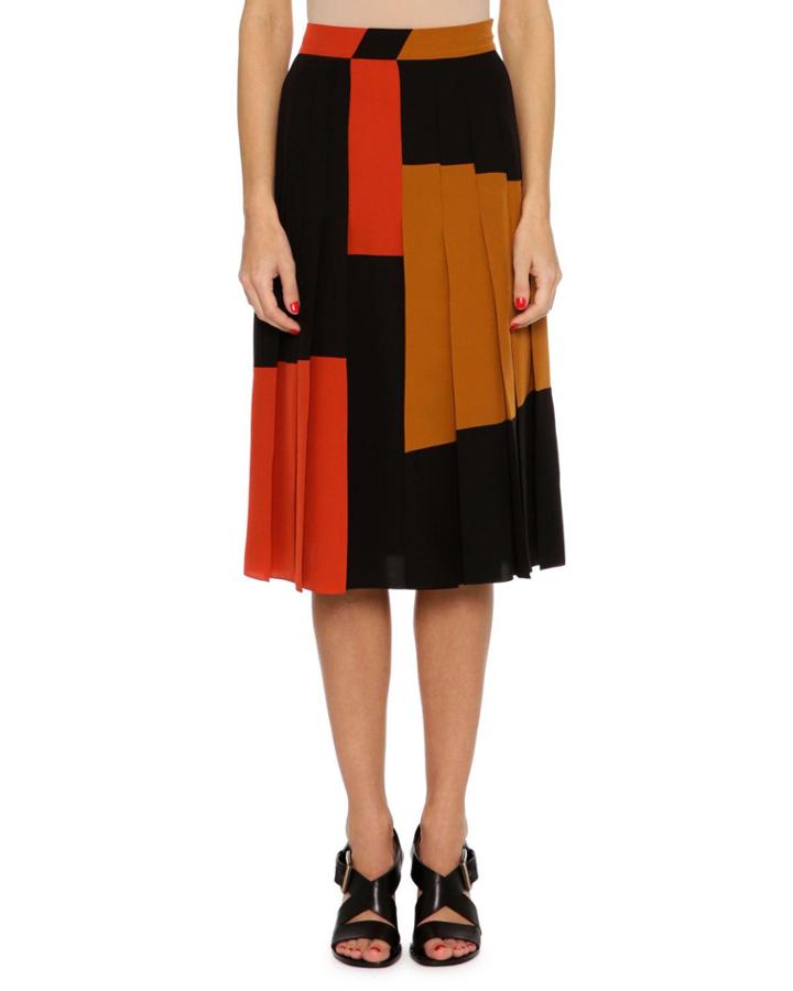 Pleated Colorblock Crepe De Chine