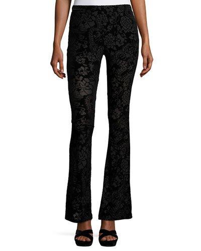 Floral-print Velour Bell-bottom Pants, Black