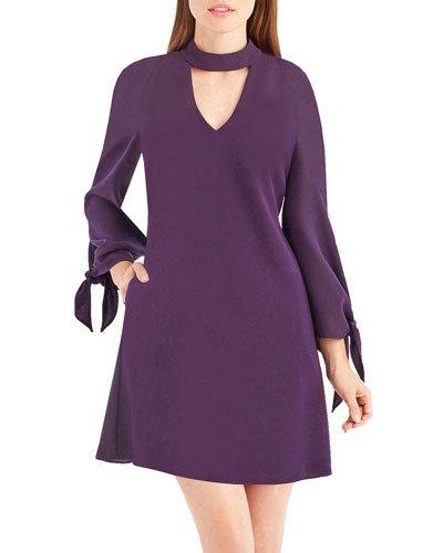 Choker-neck Tie-sleeve Dress
