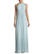 Fortuny Plisse Back Drape Evening Gown
