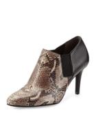 Maxfield Natural Snake-print Leather Bootie, Black/snake Print