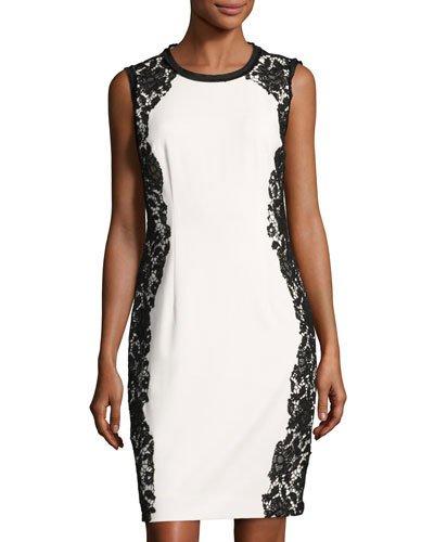 Doris Lace-trim Sheath Dress, White/black
