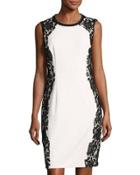 Doris Lace-trim Sheath Dress, White/black