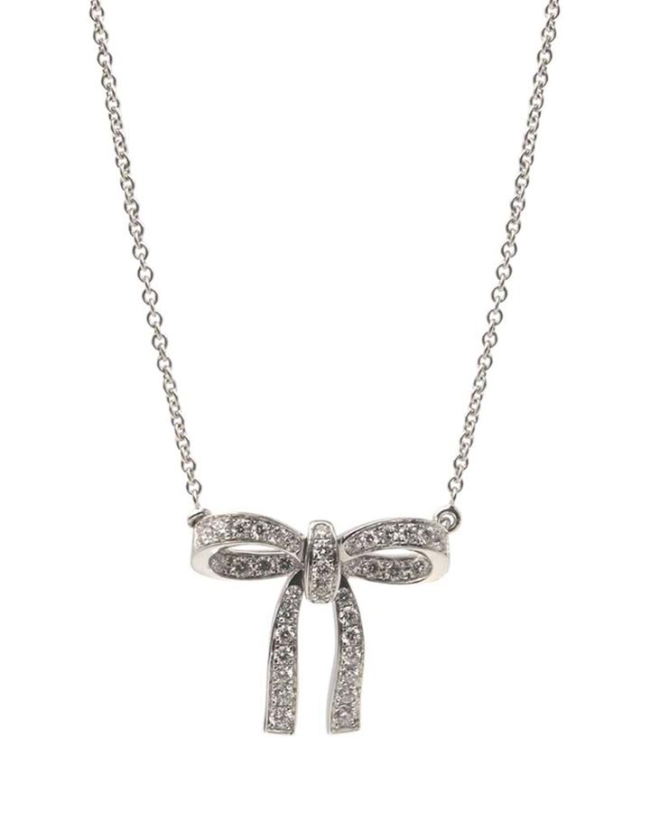 18k White Gold Diamond Bow Necklace