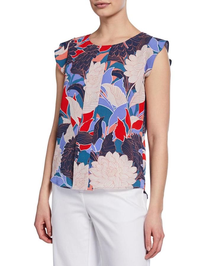 Floral-print Sleeveless Pebble Crepe Blouse