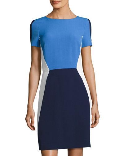 Colorblocked Short-sleeve Crepe Dress