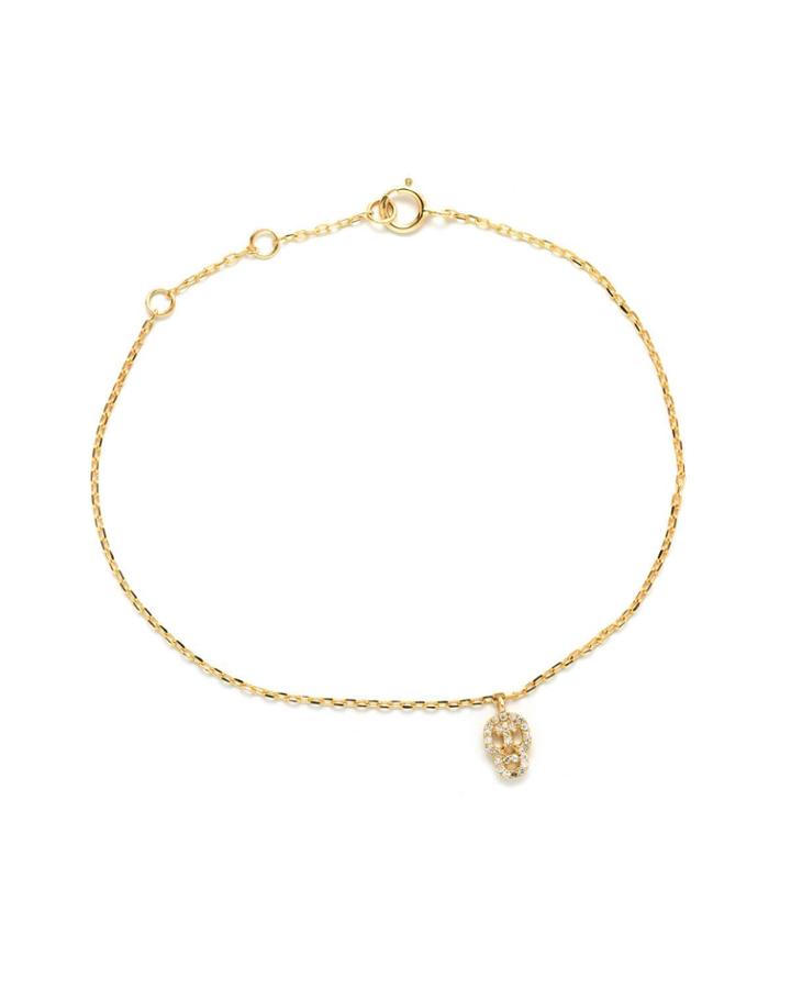 14k Yellow Gold Small Skull Charm Bracelet With Diamonds