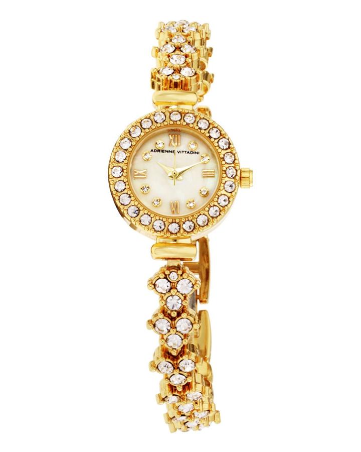 22mm Crystalized Watch W/ Bracelet, Gold