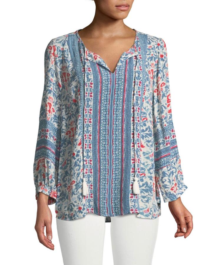 Boho Print Tassel-tie Peasant Blouse