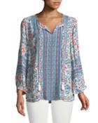 Boho Print Tassel-tie Peasant Blouse