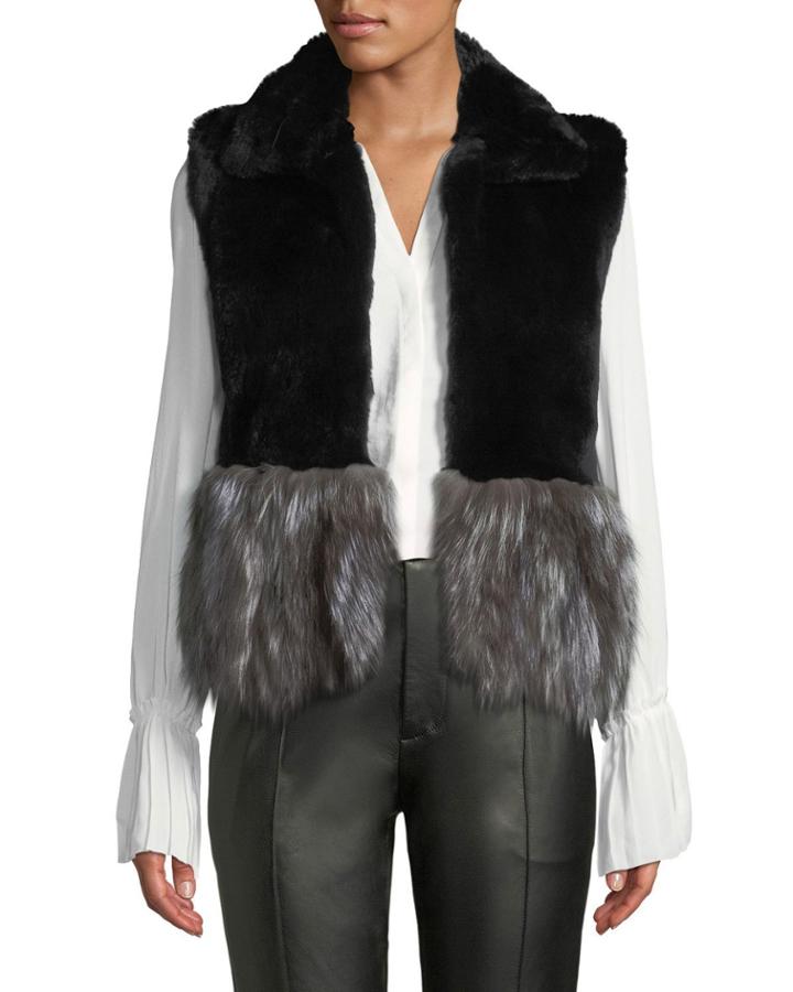 Short Fur Vest W/ Contrast Fur Hem
