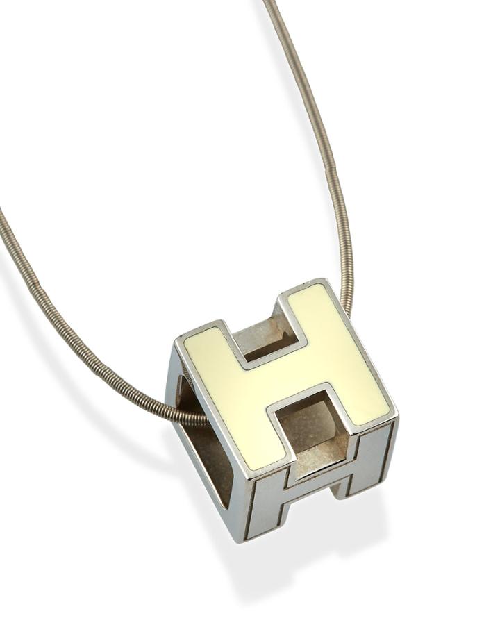 Estate Caged H-pendant Necklace, Cream/silver