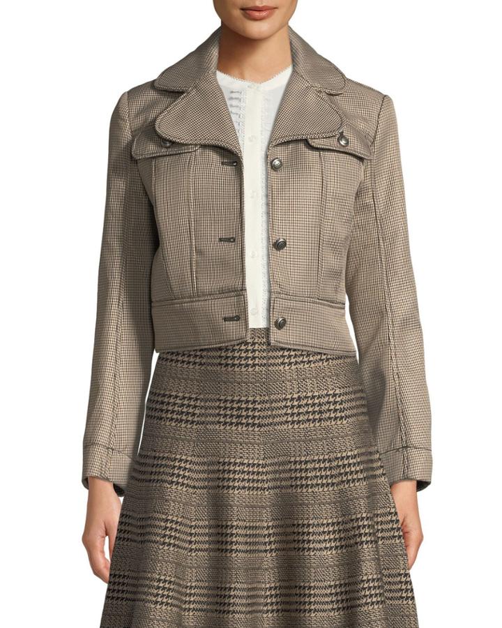 Check Button-front Cropped Jacket