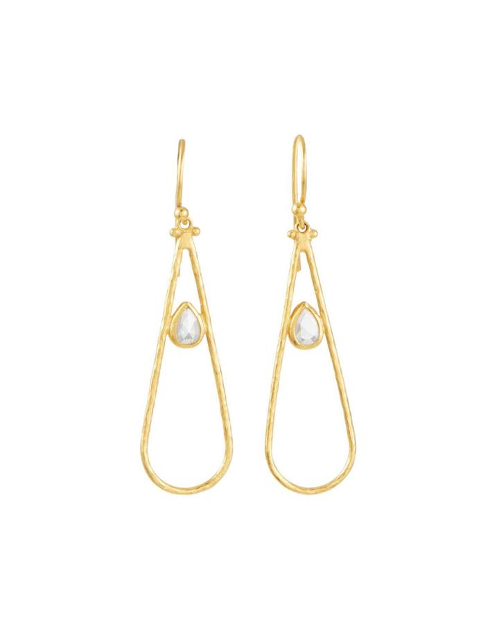Elongated Gold Teardrop Diamond Drop Earrings