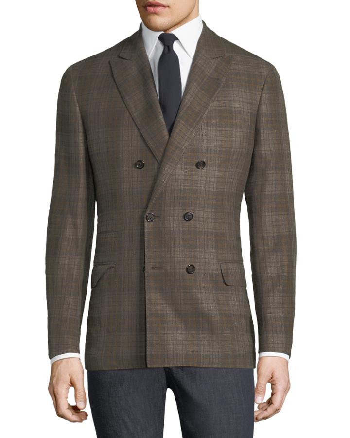 One-and-a-half-breasted Tartan Wool Blazer