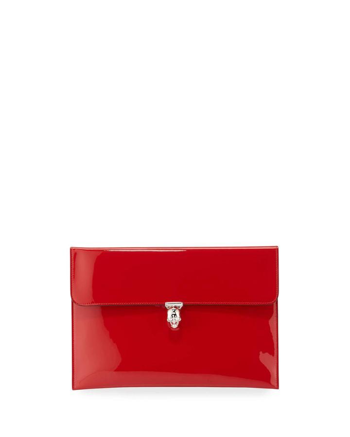 Soft Patent Envelope Clutch Bag, Crimson