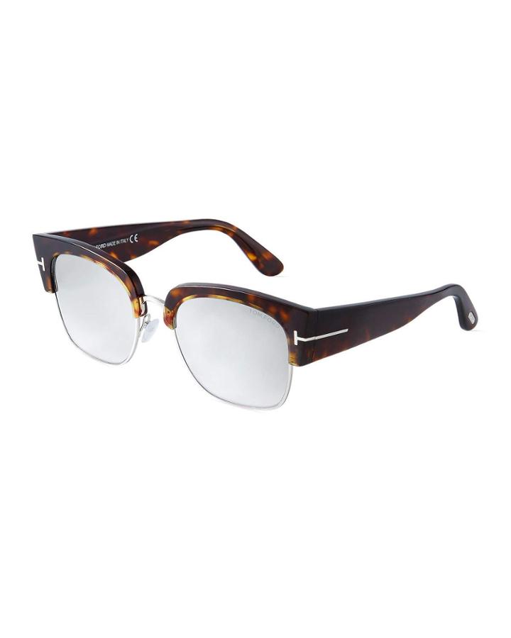 Acetate/metal Brow-line Sunglasses W/ Mirrored