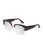 Acetate/metal Brow-line Sunglasses W/ Mirrored
