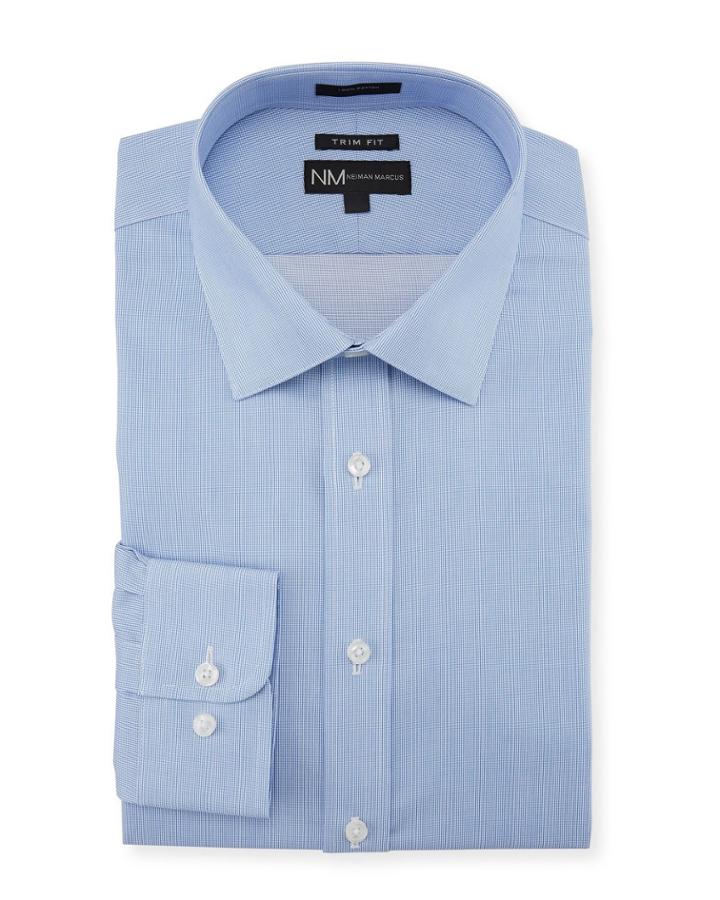 Men's Trim-fit Regular-finish Dobby-textured Solid Sport