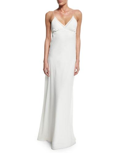V-neck Chiffon Empire-waist Bias Gown, Ivory