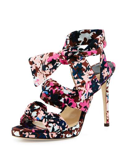 Kris Printed Knotted 100mm Sandal, Dahlia/brown