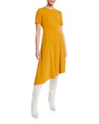 Short-sleeve Stretch Crepe Asymmetric Dress