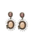 Black Silver Drop Earrings With Moonstone, Diamond & Pink