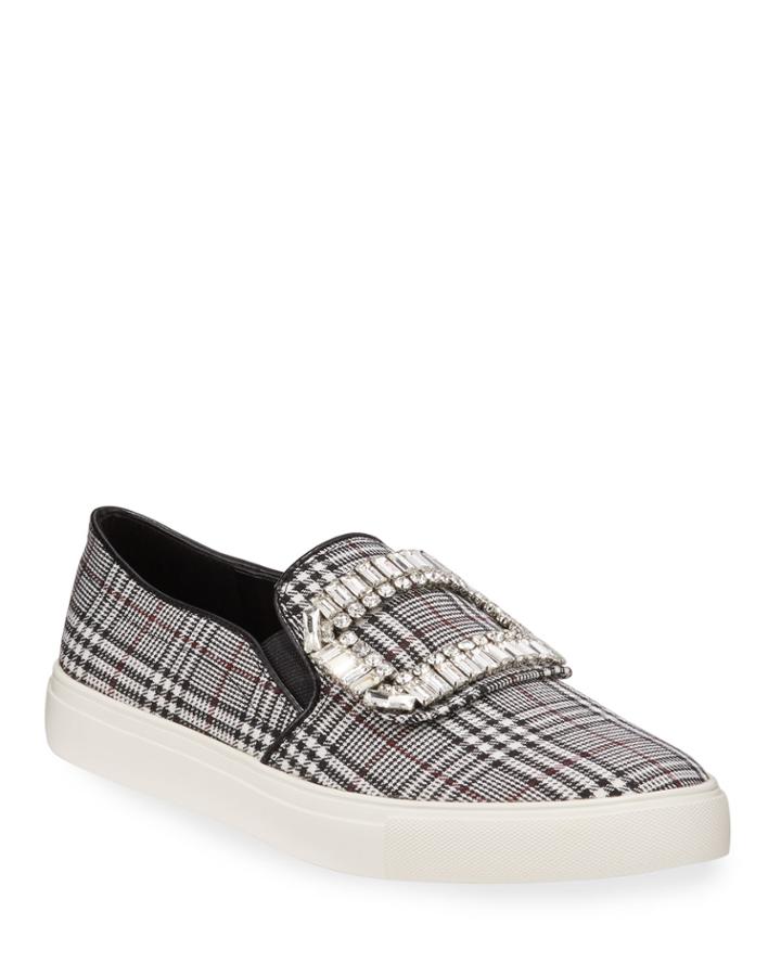 Ermine Crystal Embellished Plaid Slip-on