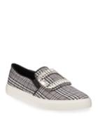Ermine Crystal Embellished Plaid Slip-on