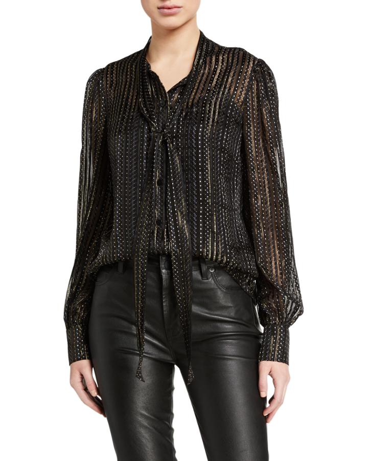 Lanie Metallic Tie-neck Blouse