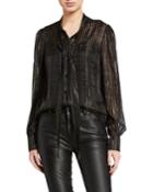 Lanie Metallic Tie-neck Blouse