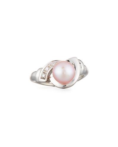 14k White Gold Pink Pearl & Diamond Ring, 0.045tcw,