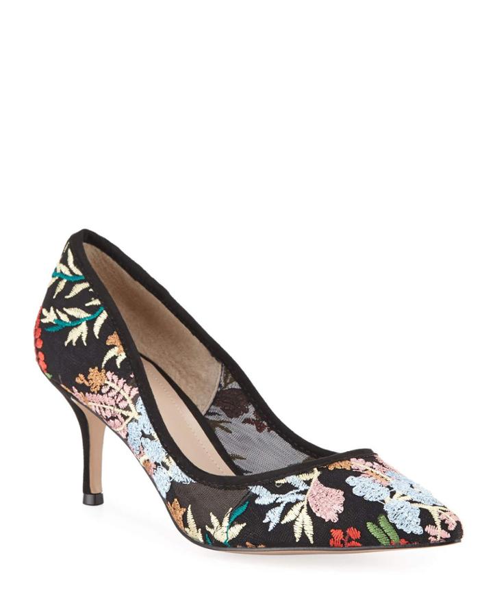 Andre Floral-embroidered Pointed-toe Pumps
