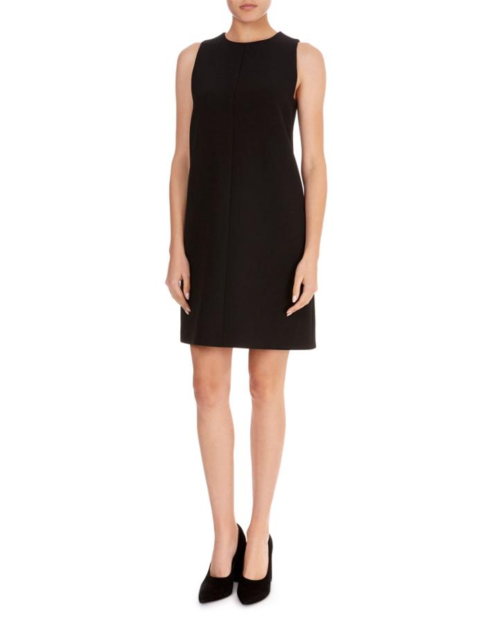 Sleeveless Round-neck A-line Wool-crepe