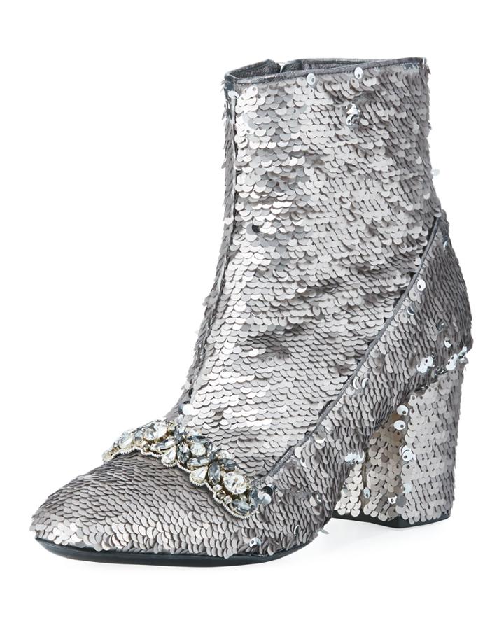 Sequin-embellished Zip Bootie,