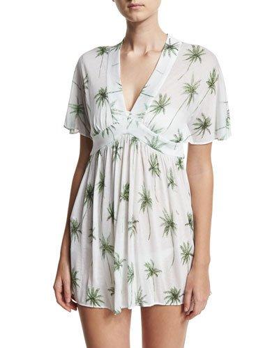 Bari Palm Tree Printed Coverup Dress, White/green
