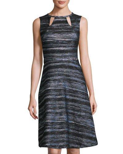 Crewneck Fit-and-flare Dress, Black