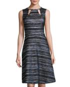 Crewneck Fit-and-flare Dress, Black